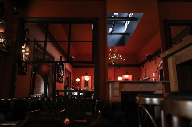 Rustic bar and lounge area inside Pizza factory restaurant