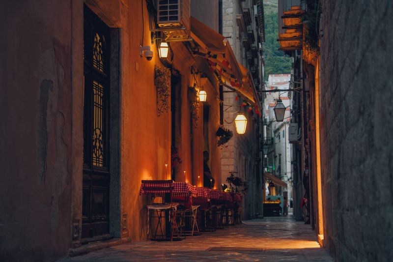 Warm evening ambiance and candlelit interior of Pizza factory restaurant