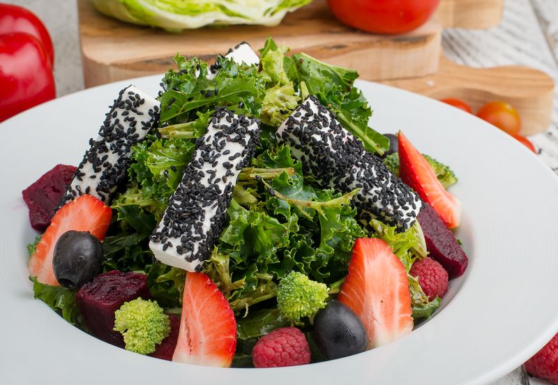 Fresh colorful ingredients used in Pizza factory kitchen